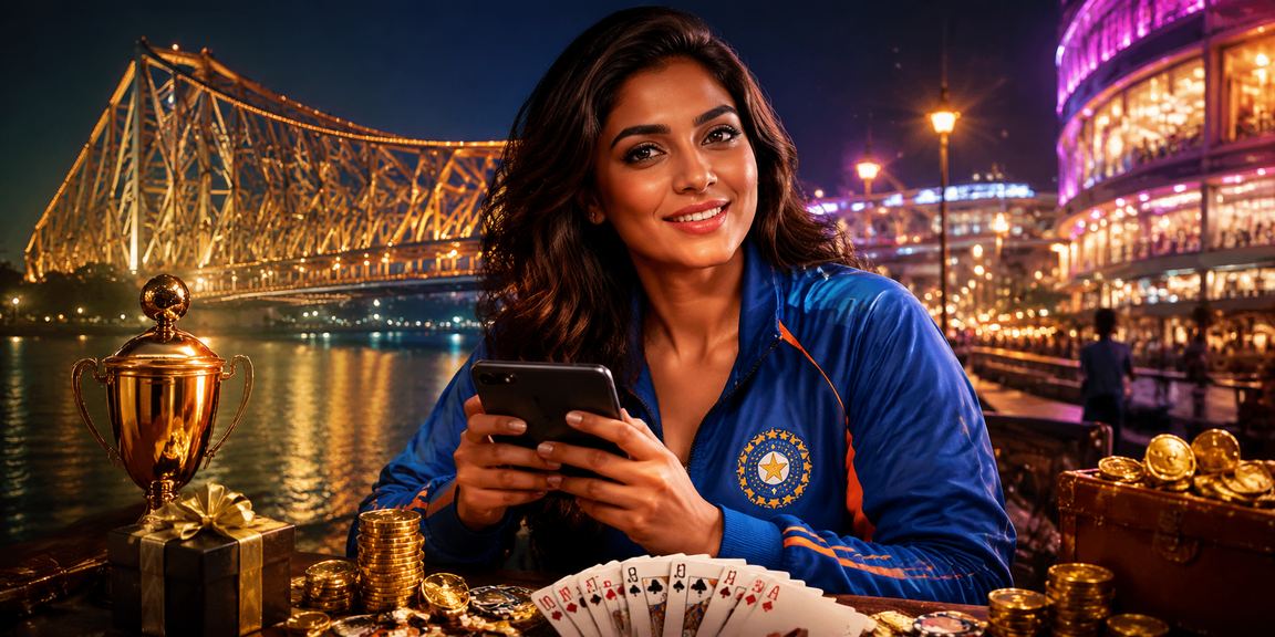 Neon lit Howrah Bridge with cricket fans betting in Kolkata